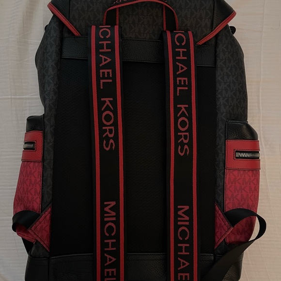 Michael Kors Mens Cooper Flame Red Two Tone Logo and Leather Backpack - Picture 3 of 3
